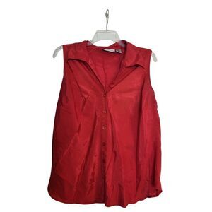 BLUE DIAMOND WOMENS RED SLEEVELESS BUTTON UP SATIN TOP   RJ0503E2